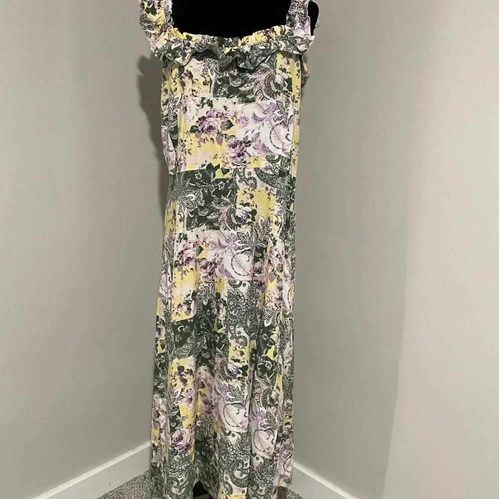 Loft Patchwork Ruffle Squareneck Midi Dress Size … - image 2